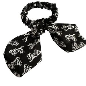 Barbie b/w scarf tie scrunchie hand made USA pink script cotton rare print Gift